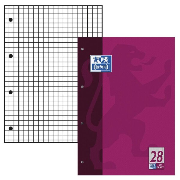 OXFORD Briefblock Schule gelocht DIN A4 kariert Lineatur 28, 1 Block