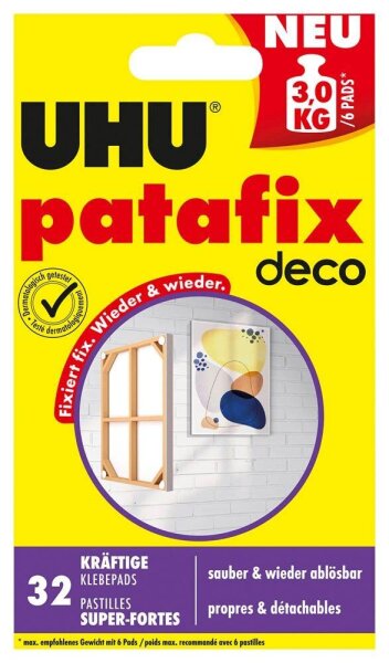 UHU deco doppelseitige Klebepads für max. 3,0 kg, 1,6 x 1,8 cm, 32 St.