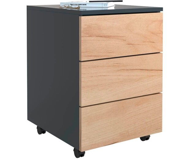VCM my office Dalosa Rollcontainer anthrazit, eiche 3 Auszüge 39,0 x 45,0 x 55,0 cm
