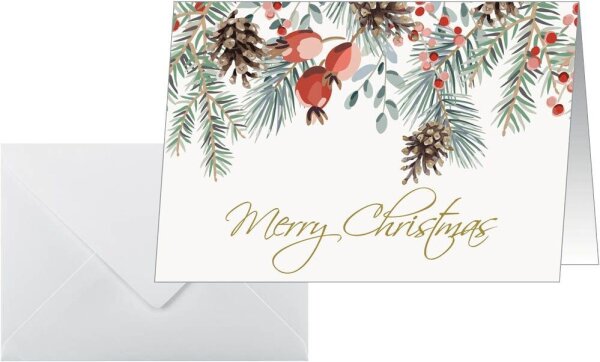 SIGEL Weihnachtskarten Red Berries and pine Cones DS085 DIN A6