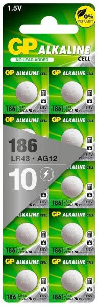GP Knopfzellen LR43 Alkali-Mangan 1,5 V, 10 St.