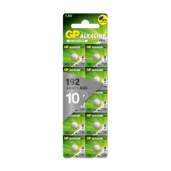 GP Knopfzellen LR 41 Alkali-Mangan 1,5 V, 10 St.
