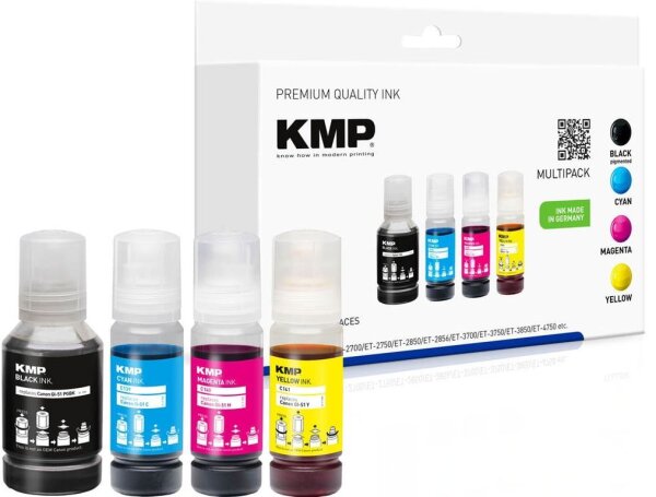 KMP  schwarz, cyan, magenta, gelb Tintenflaschen kompatibel zu Canon GI51PGBK/C/M/Y, 4er-Set