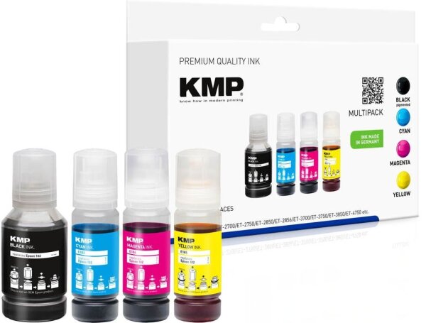 KMP  schwarz, cyan, magenta, gelb Tintenflaschen kompatibel zu EPSON 102 (T03R640), 4er-Set