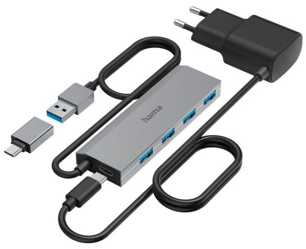 hama USB-Hub 4-fach grau