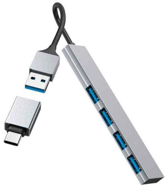 hama USB-Hub Ultra Slim 4-fach grau