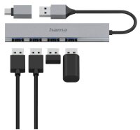 hama USB-Hub Ultra Slim 4-fach grau