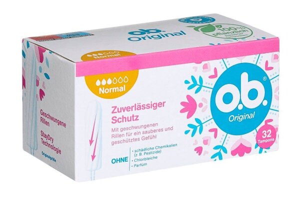 o.b. Tampons Original Normal für mittlere/stärkere Periode, 32 St.