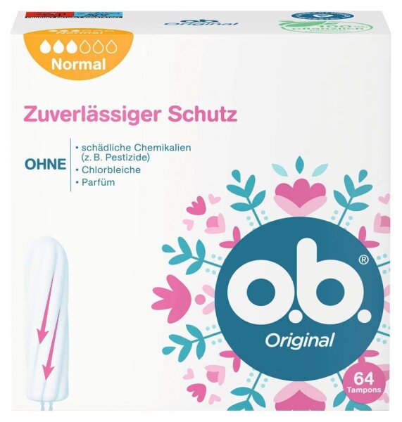 o.b. Tampons Original Normal für mittlere/stärkere Periode, 64 St.