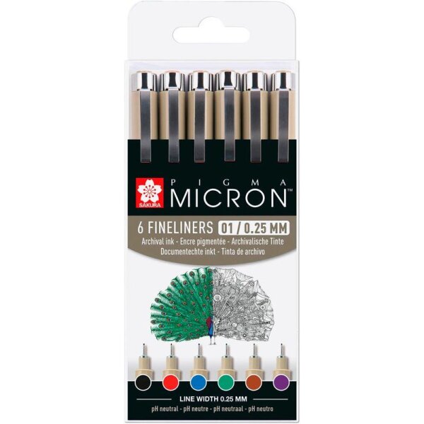 Sakura Pigma Micron Fineliner-Set farbsortiert 0,25 mm, 6 St.