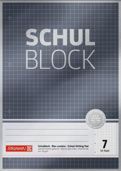 BRUNNEN Collegeblock Premium Lineatur 7 kariert DIN A4 ohne Rand, 1 St.