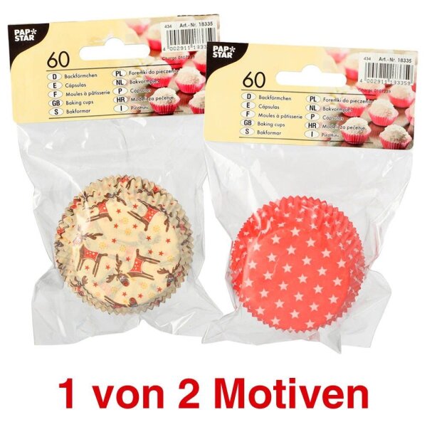 60 PAPSTAR Muffinförmchen Sterne & Elche (farbsortiert) Ø 5,0 cm