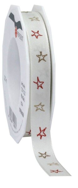 PRÄSENT Geschenkband Kopenhagen seidenmatt creme/rot/gold 15,0 mm x 20,0 m