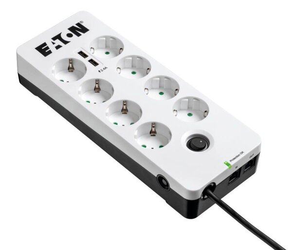 EATON Protection Box 8 USB Tel DIN 8-fach Steckdosenleiste mit Überspannungsschutz weiß