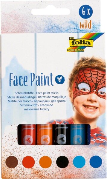 6 folia Wild Kinderschmink-Set farbsortiert