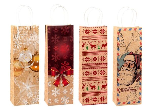 12 TSI Geschenktüten für Flaschen Weihnachten Serie 4 Motiv sortiert 12,0 x 36,0