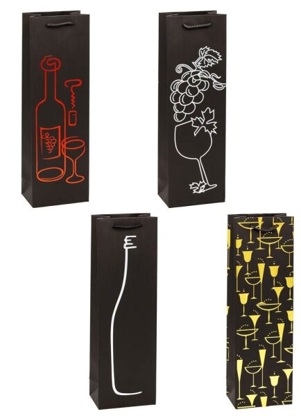 12 TSI Geschenktüten für Flaschen PREMIUM Wein Motiv sortiert 12,0 x 38,0 cm