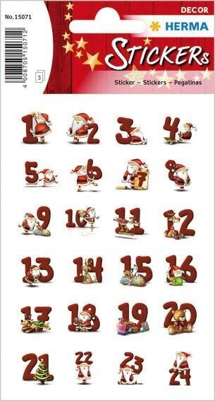 HERMA Adventskalenderzahlen Aufkleber mehrfarbig 72 St.