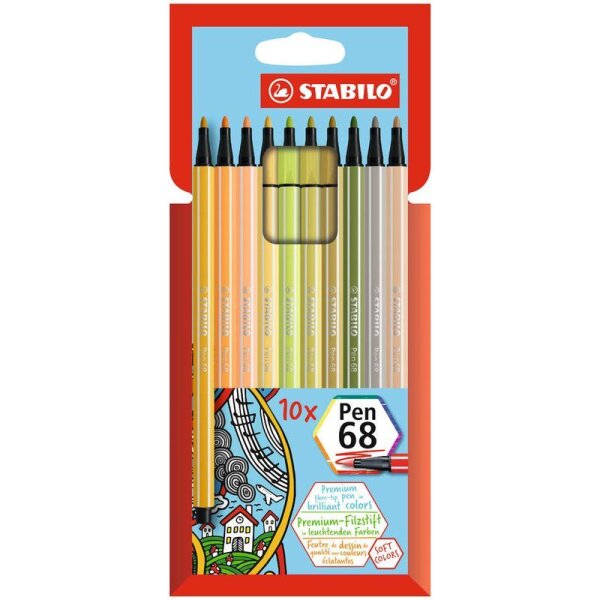 STABILO Pen 68 Filzstifte farbsortiert, 10 St.