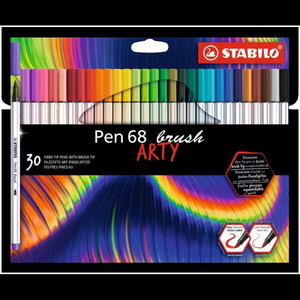 STABILO Pen 68 brush ARTY Filzstifte farbsortiert, 30 St.