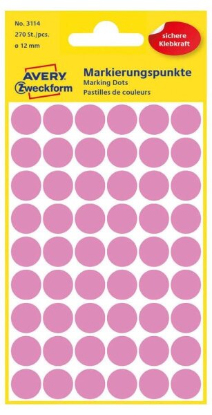 AVERY Zweckform Klebepunkte 3114 rosa Ø 12,0 mm, 270 St.
