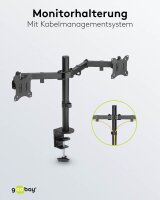 goobay Monitor-Halterung Flex 58529 schwarz für 2 Monitore, Tischklemme