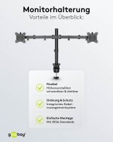 goobay Monitor-Halterung Flex 58529 schwarz für 2 Monitore, Tischklemme