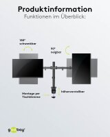 goobay Monitor-Halterung Flex 58529 schwarz für 2 Monitore, Tischklemme