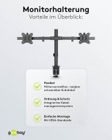 goobay Monitor-Halterung Fix 59394 schwarz für 2 Monitore, Tischklemme, Tischbohrung
