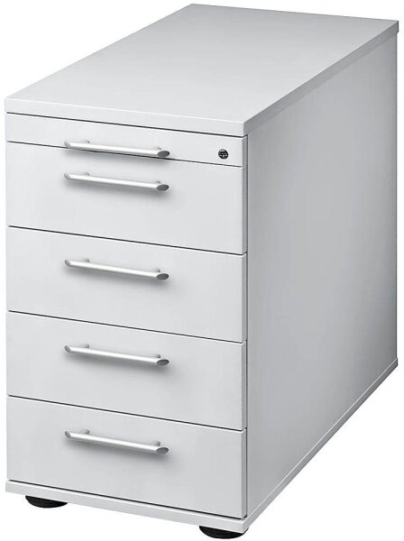 HAMMERBACHER Solid Standcontainer lichtgrau 5 Auszüge Kunststoff-Relinggriff silber 42,8 x 80,0 x 72,0 - 76,0 cm