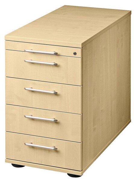 HAMMERBACHER Solid Standcontainer ahorn 5 Auszüge Kunststoff-Relinggriff silber 42,8 x 80,0 x 72,0 - 76,0 cm