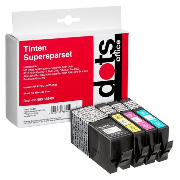 dots  schwarz, cyan, magenta, gelb Druckerpatronen kompatibel zu HP 912XL (3YP34