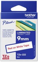 Tape TZE222/weiß/rot/8m/9mm/P-touch 1000