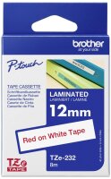 Brother TZE232 Ruban Red/Blanc 12mm