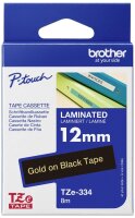 Tape TZE334/bk/gold/8m/12mm/P-touch 1000