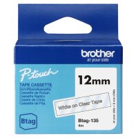 BROTHER Schriftband Brother 12mmx4m weiß/transparent BTAG-135