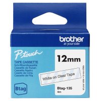 BROTHER Schriftband Brother 12mmx4m weiß/transparent BTAG-135