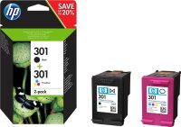 HP 301 2er Pack Schwarz, Farbe (Cyan, Magenta, Gelb)...