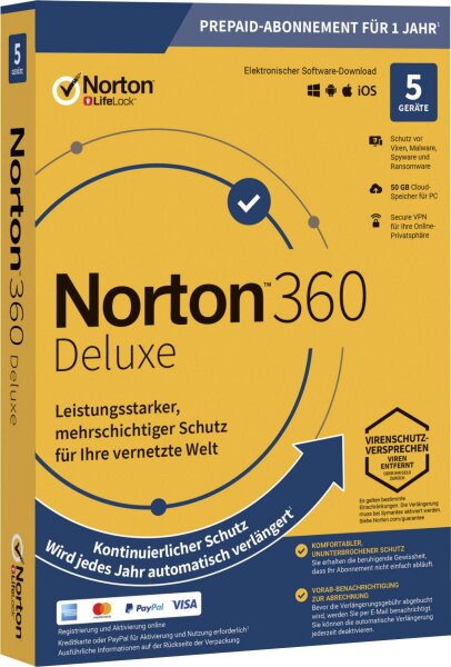 Norton 360 Deluxe 5 Geräte 1 Jahr 50GB Cloud-Backup ABO