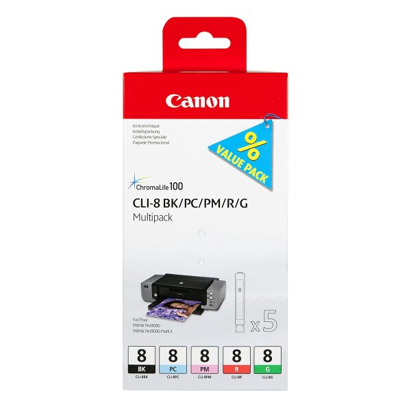 CANON CLI Value Pack 8 Multipack Schwarz, Cyan, Magenta, Rot, grün Tintenbehälter