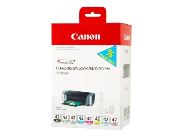 CANON CLI 42 BK/GY/LG/C/M/Y/PC/PM Multipack 8er Pack Dye Based Black, Dye Based Cyan, Dye Based