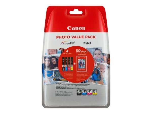 CANON CLI 551 C/M/Y/BK Photo Value Pack 4er Pack Schwarz, Gelb, Cyan, Magenta Tintenbehälter /