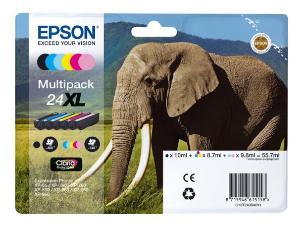 EPSON 24XL Multipack 6er Pack XL Schwarz, Gelb, Cyan, Magenta, hell Magenta, hell Cyan Tintenpatrone