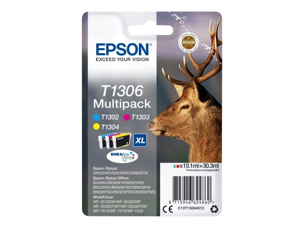 EPSON T1306 Multipack 3er Pack XL Gelb, Cyan, Magenta Tintenpatrone  ( C13T13064012 )