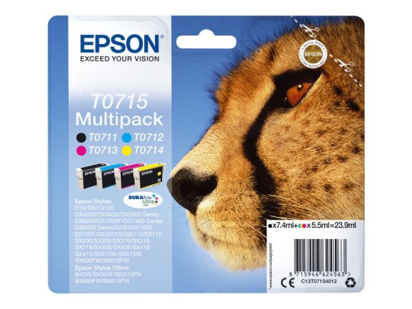 EPSON T0715 Multipack 4er Pack Schwarz, Gelb, Cyan, Magenta Tintenpatrone  ( C13T07154012 )