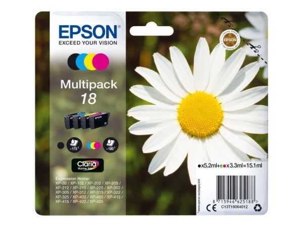 EPSON 18 Multipack 4er Pack Schwarz, Gelb, Cyan, Magenta Tintenpatrone