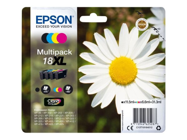 EPSON 18XL 4er Pack XL Schwarz, Gelb, Cyan, Magenta Tintenpatrone