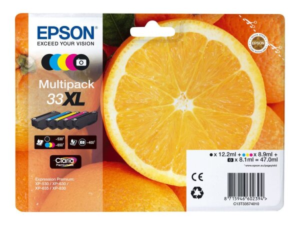 EPSON 33XL Multipack 5er Pack XL Schwarz, Gelb, Cyan, Magenta, Photo schwarz Tintenpatrone