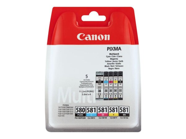 CANON PGI 580 PGBK/CLI 581 CMYBK Multipack 5er Pack Schwarz, Gelb, Cyan, Magenta Tintenbehälter