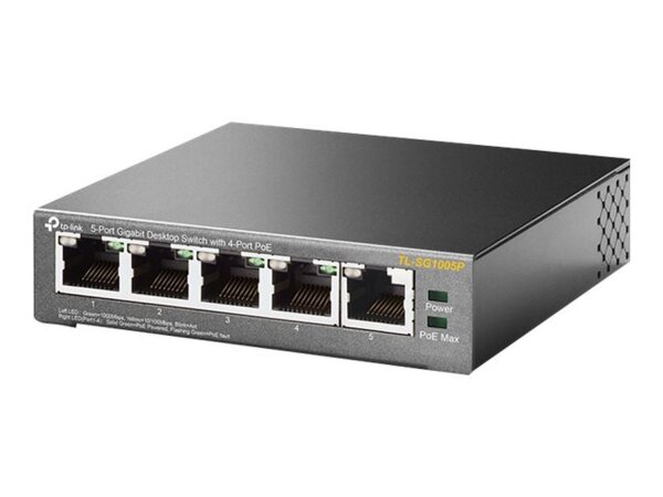 TP-LINK 5-Port Gigabit Desktop Switch with  4-Port PoE 56 W PoE Power, Desktop S  ( TL-SG1005P )